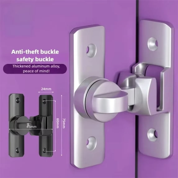 dgysar Gold 90/180 Degree Flip Gate Latch No-Drill Privacy Bolt for Sliding Door Cabinet Garden Window Security Silver 1 PC