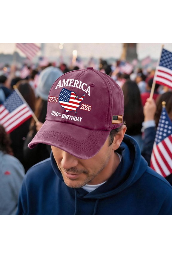 Heritage 1776-2026 Anniversary Hat One Size Distressed Washed Cotton National Baseball Cap for Freedom Celebration Events Wine