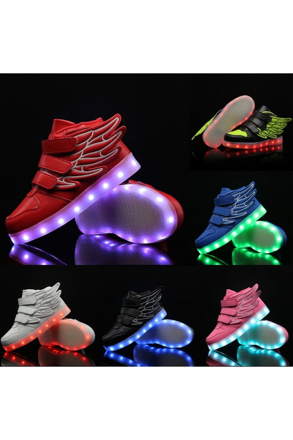 High Top Shoes, Boys Girls Wing LED Shoes USB Rechargeable Colorful Light Up High Top Sneakers Breathable Non-slip for Daily Outdoor Party Wear Green 30