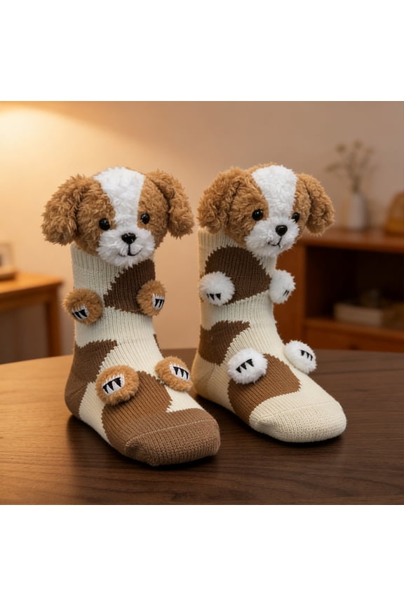 Hug Hug Socks Plush Fun Socks for Women, Soft Furry Knit Socks with Embroidered Cute Faces, Cozy & Humorous for Lounge, Gifting & Brightening Your Day. White 1Pair