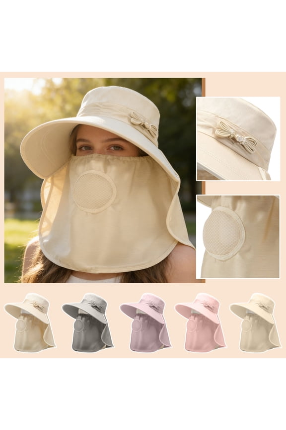 Ice Silk Sun Hat 18in Women's UV Shield Hat with Integrated Face Cover Breathable Lightweight for Hiking Driving Travel Outdoor Beige 18in Cir