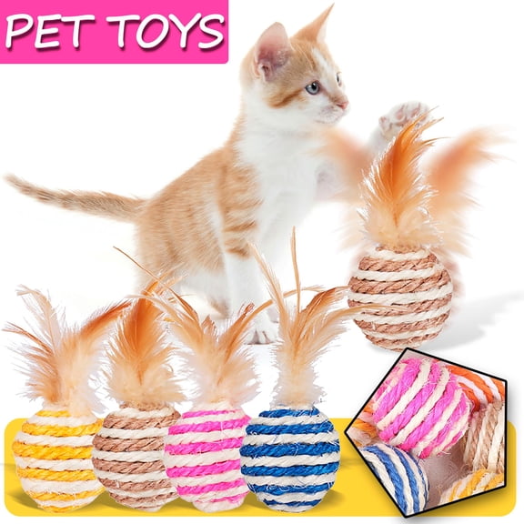 dgysar Interactive Feather Sisal Ball Cat Toy Natural Fiber Rattle Chaser for Indoor Exercise and Hunting Instinct Play for Kittens Durable Rolling Toy at Home