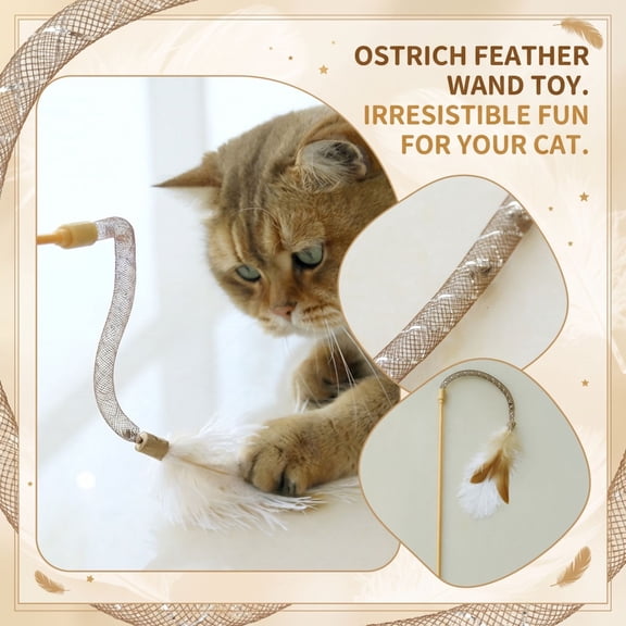 dgysar Interactive Silvervine Feather & Bell Cat Teaser Wand, Teeth‑Cleaning Mesh Tube Toy for Indoor Cats White 1PC