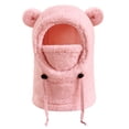 thumbnail image 1 of dgysar Kids All-in-One Fleece-Lined Balaclava with Bear ears, Windproof Face Mask Hood with Integrated Scarf, Full Head & Neck Coverage for Skiing, Snow Play, and Winter Sports. Pink, 1 of 3