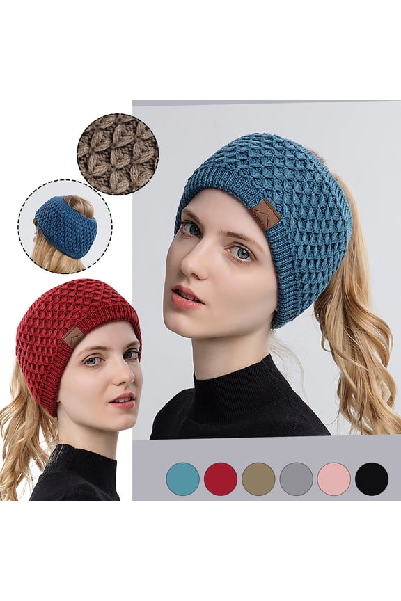 Knitted Hair Band 23in Empty Top Woolen Hat Sports Headgear with Velvety Lining Winter Warm Headband for Running Jogging Skiing Wine 22-23.6 in