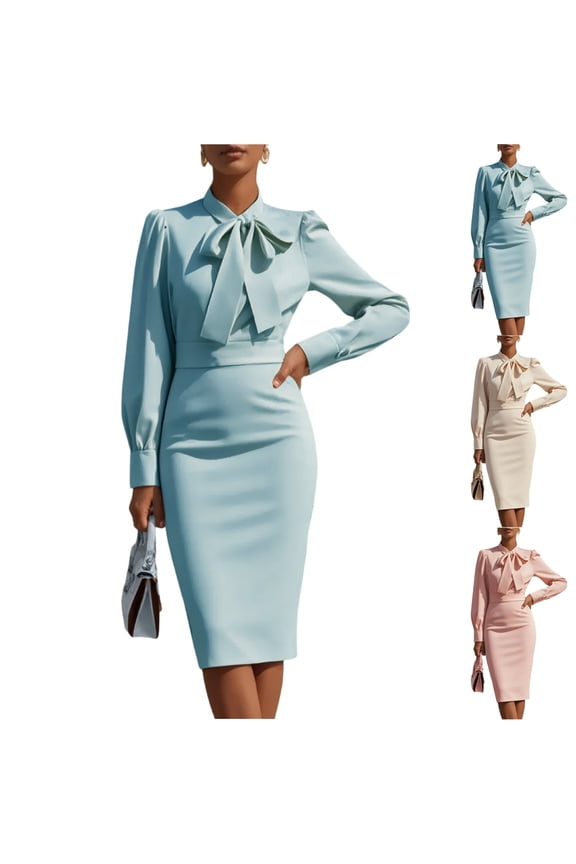 Ladies Dress with Bow Detail, Back or Side Bow Accent, Sweet and Pretty Dress for Easter, Birthday & Feeling Polished Blue 2XL