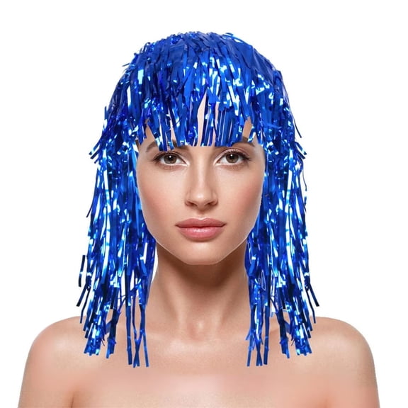 dgysar Light Up Party Wig, LED Fiber Optic Flashing Hair with Tassels, Crazy Costume for Rave & Concerts. Blue