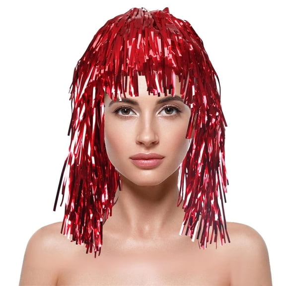 dgysar Light Up Party Wig, LED Fiber Optic Flashing Hair with Tassels, Crazy Costume for Rave & Concerts. Red
