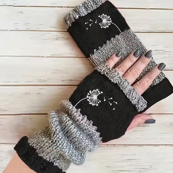 dgysar Long Fingerless Gloves with Embroidered Accents, Stretchy Knit for Comfort, Ideal for Arthritis Sufferers or Computer Use. Black