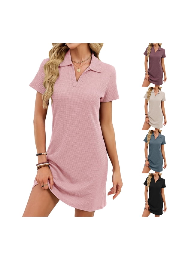 Longline Polo Shirt Dress, Casual Knee-Length Dress in Soft Jersey, Great for Layering with Leggings or Worn Alone on Casual Days. Blue S