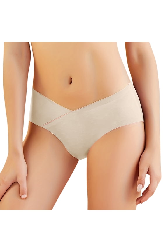 Maternity Underwear, Low Rise Bikini Panties, Seamless & Stretchy for Below Bump Comfort, Breathable, Provides Comfort Without Restriction, Gentle on Growing Belly. Beige 2XL