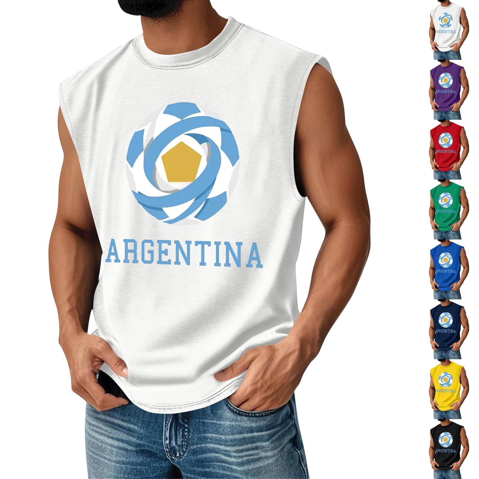 dgysar Men's Argentina Football Printed Vest Sleeveless Soccer Fan Tank ...