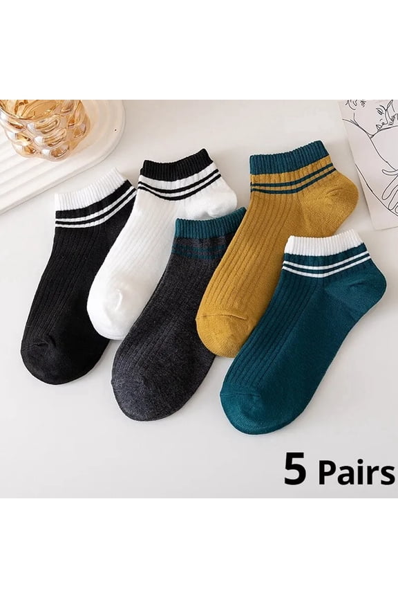 Men's Striped Sport Socks, 5-Pair Pack Cotton Blend Cushioned Ankle Socks, Assorted Colors for Gym, Running, Daily Use Multicolor 5 Pairs