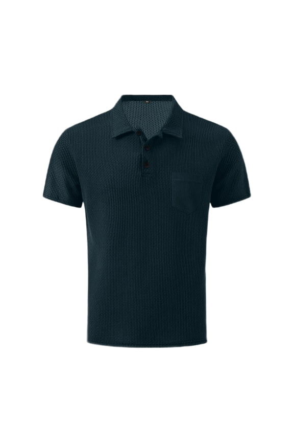 Mens Breathable Polo Shirt, Mesh Ice Silk Solid Short Sleeve Button Lapel Tops, Cooling 1/4 Length Performance Apparel, Moisture Wicking Summer Clothing, Navy, XL