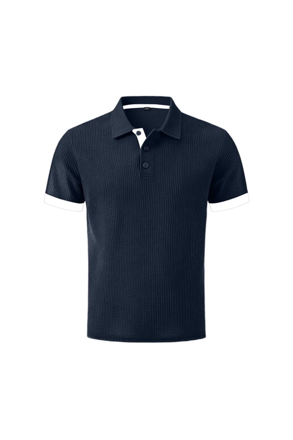 Mens Ice Silk Polo, Mesh Solid Short Sleeve Button Lapel Performance Apparel, Breathable Cooling Lightweight Summer Tops, Moisture Wicking Athletic Gear, Navy, M