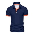 thumbnail image 1 of dgysar Mens Summer Polo Shirt, Color Block Contrast Design Lapel Collar Button Up Quarter Sleeve Loose Fit Polyester Synthetic Breathable Quick Dry Garment, Dark Blue, 2XL, 1 of 4