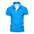 thumbnail image 1 of dgysar Mens Summer Polo Shirt, Color Block Contrast Design Lapel Collar Button Up Quarter Sleeve Loose Fit Polyester Synthetic Breathable Quick Dry Garment, Sky Blue, 2XL, 1 of 4
