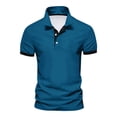 thumbnail image 1 of dgysar Mens Summer Polo Shirt, Color Block Contrast Design Lapel Collar Button Up Quarter Sleeve Loose Fit Polyester Synthetic Breathable Quick Dry Garment, Blue, 2XL, 1 of 4