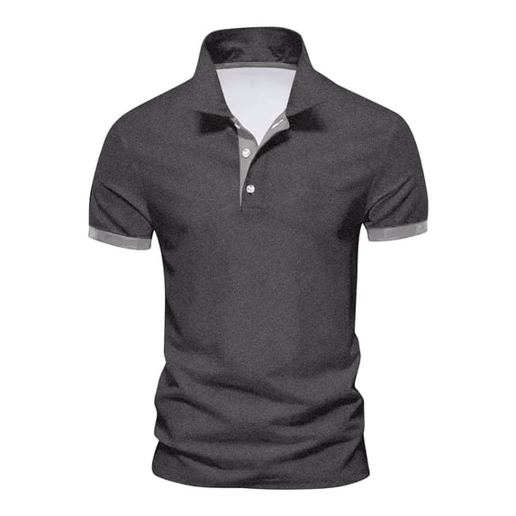 dgysar Mens Summer Polo Shirt, Color Block Contrast Design Lapel Collar Button Up Quarter Sleeve Loose Fit Polyester Synthetic Breathable Quick Dry Garment, Dark Gray, M