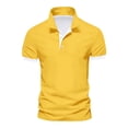 thumbnail image 1 of dgysar Mens Summer Polo Shirt, Color Block Contrast Design Lapel Collar Button Up Quarter Sleeve Loose Fit Polyester Synthetic Breathable Quick Dry Garment, Yellow, M, 1 of 4
