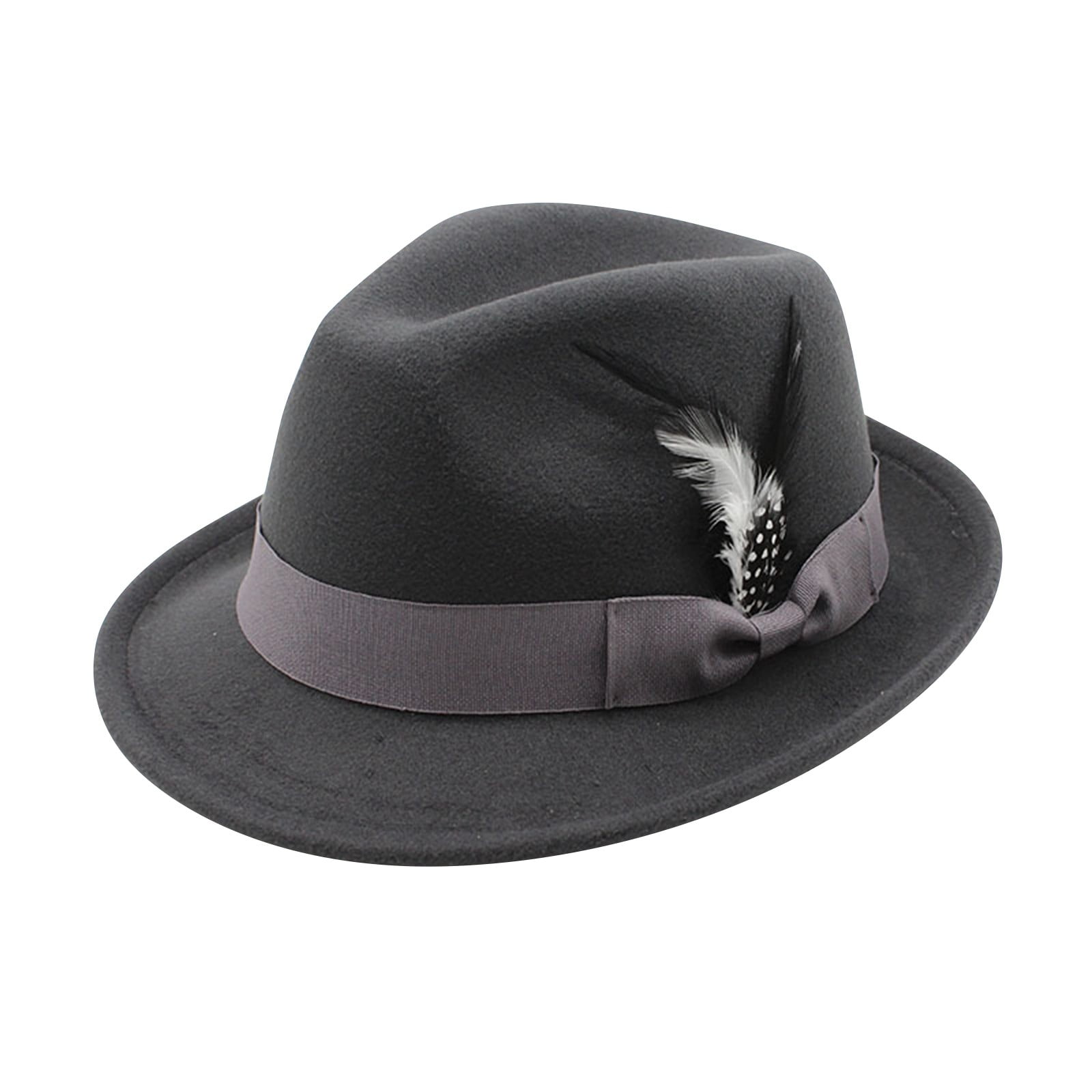 dgysar Mens Wool Fedora Hat with Feather, Small Brim Dress Hat for ...