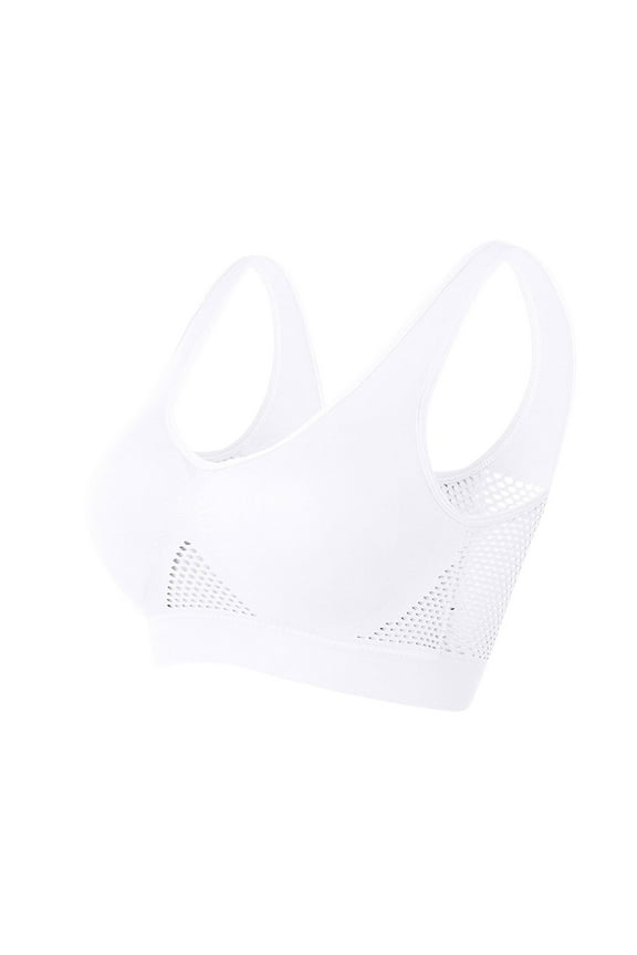 Mesh Panel Sports Bra, Ventilated Wirefree Design for Hot Yoga, Gym & Maximum Breathability During Workouts White 46