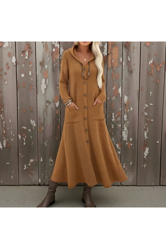 Open Front Hoodie Dress - Soft Long Sleeve Dress That Wraps Like a Robe, Features Pockets for Ultimate Comfort Black S