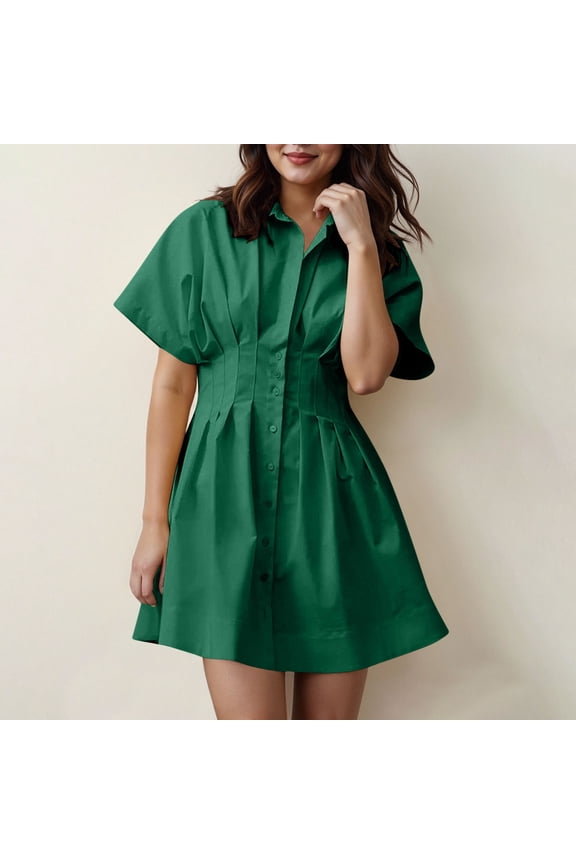 Oversized Shirtdress with Belt - Relaxed Fit Button Front Dress, Defines Waist for a Smart Casual Look Green L