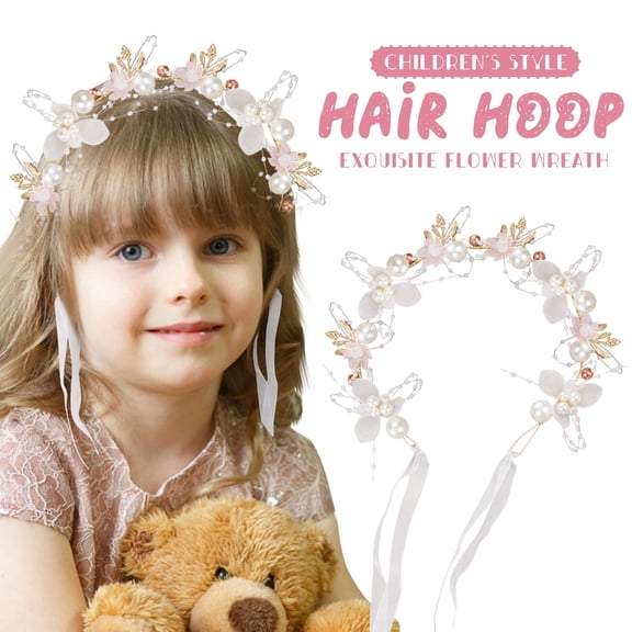 dgysar Pearl Flower Wreath Headband, Bridal and Flower Girl Crown for Weddings, Pink pink