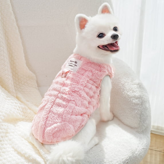 dgysar Plush Dog Clothes Soft Fleece Warm Pet Sweater Thickened Faux Fur Jacket for Small Dogs Puppy Kitten Winter Indoor Wear Pink XS