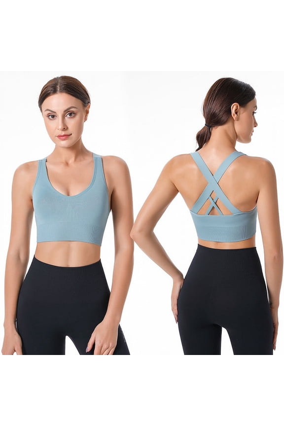 Racerback Workout Bra, Crisscross Straps for Secure Fit & Motion Control, Perfect for HIIT, Cycling & Training Blue M