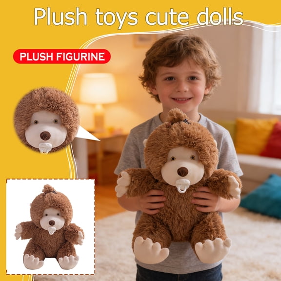dgysar Realistic Baby Orangutan Plush with Pacifier, Shaggy Brown Fur Ape Stuffed Animal Toy, Soothing and Nurturing Doll for Adult, 13.77-Inch Cuddly Monkey Gift A15