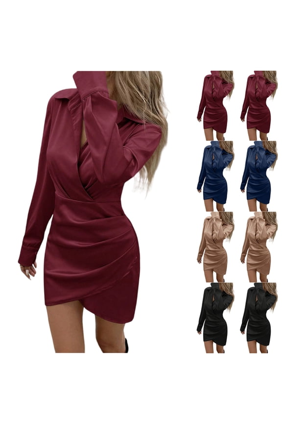 Ruched Cocktail Dress, Sleeved Short Dress for Holiday Parties, Perfect for NYE, Christmas & Cocktail Attire Dark Blue L