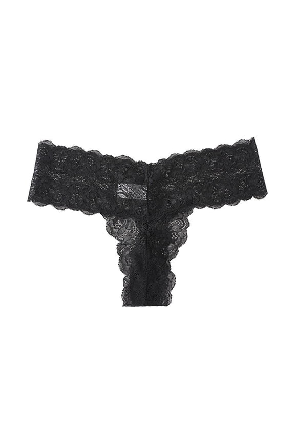 Sheer Lace Thong Panties, Delicate Design & Seamless Edges, Invisible Under Tight Pants & Special Occasions Black S