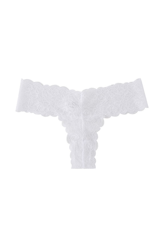 Sheer Lace Thong Panties, Delicate Design & Seamless Edges, Invisible Under Tight Pants & Special Occasions White S