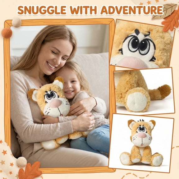 dgysar Shocked Eyes Tan Lion Plush Stuffed Animal Novelty Open Mouth Plushie Toy Soft Cuddly Lion Doll for Desk Office Bed or Birthday Gift Yellow