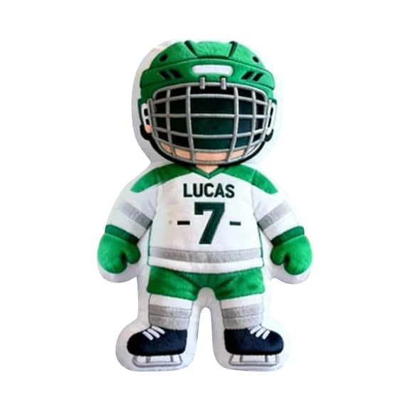 dgysar Sports Plush Hockey Hero Mascot Lucas No 7 Jersey Uniform Soft Figurine for Sports Fans Room Decor Game Day Gift Green