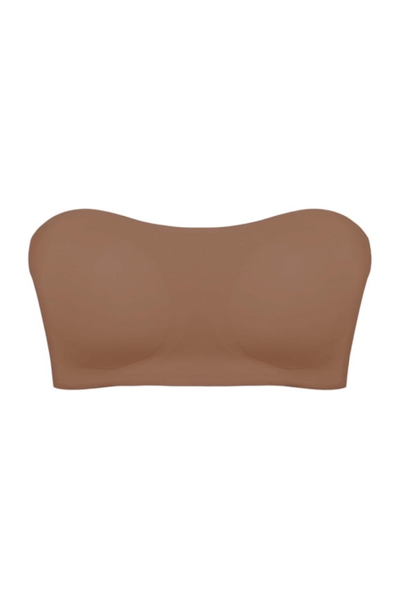 Strapless Bra for Women No Underwire Back Cross Push Up Bandeau Bra Crossover Side Closure Non-Slip Silicone Padded Bandeau Bras Wireless Tube Top Bra