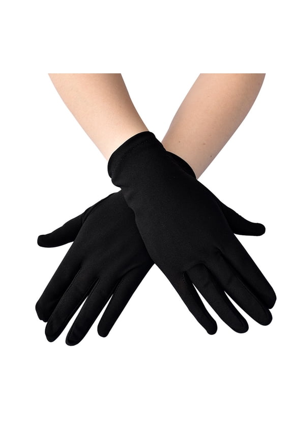 Stretchy Lycra Performance Gloves, Seamless Dance Gloves for Cheerleading, Marching Band, Color Guard, or Theater Costume. Black
