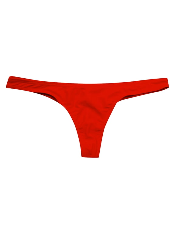 Swim Briefs,Women's Solid Color Ruffle Thong Bikini Bottoms, Cheeky & Playful Detail for Beach or Pool. Red S