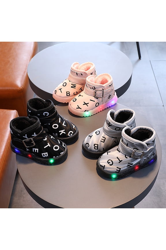 Tod-dler Girls Light Up Snow Boots Warm Fleece Lined Non-slip LED Boots for Boys Girls Winter Outdoor Cold Weather Daily Wear Black 22