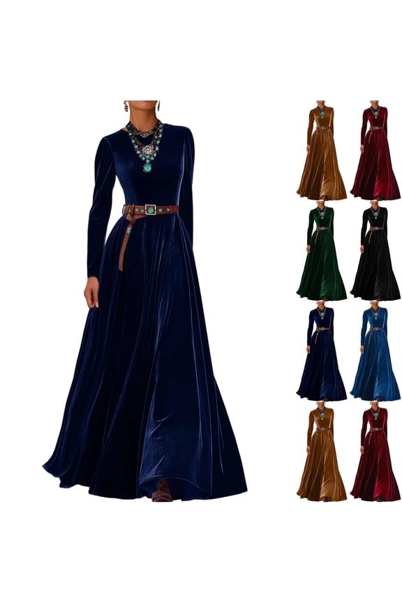 Velvet Evening Dress, Dramatic Long Sleeves & Full Length, Perfect Dress for Winter Formal, Holiday Ball & Festive Season Brown M