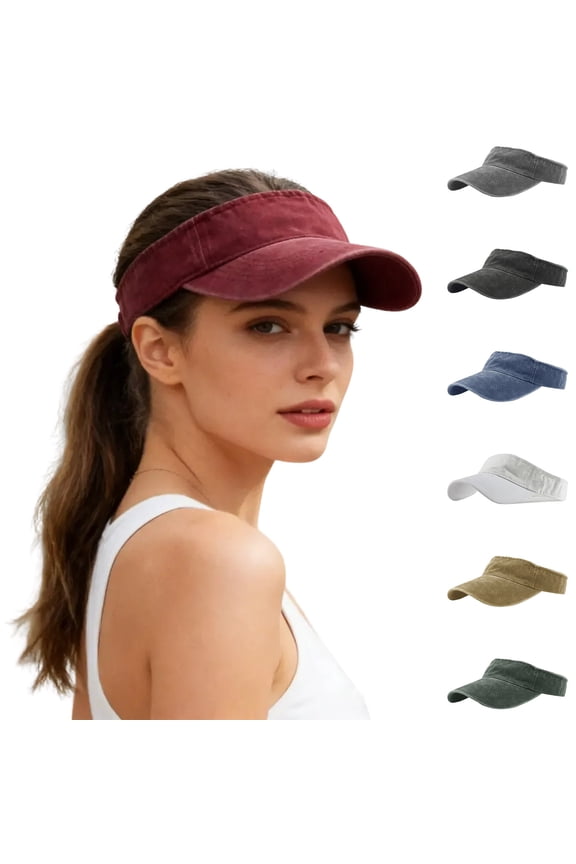 Vintage Washed Cotton Visor Distressed Empty Top Sports Hat for Outdoor Style White 1PC