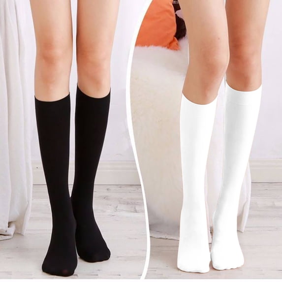 dgysar Women High Tube Knee High Stockings Medium Thick Elastic Nylon Dress Socks for Spring Autumn One Size fits Most White