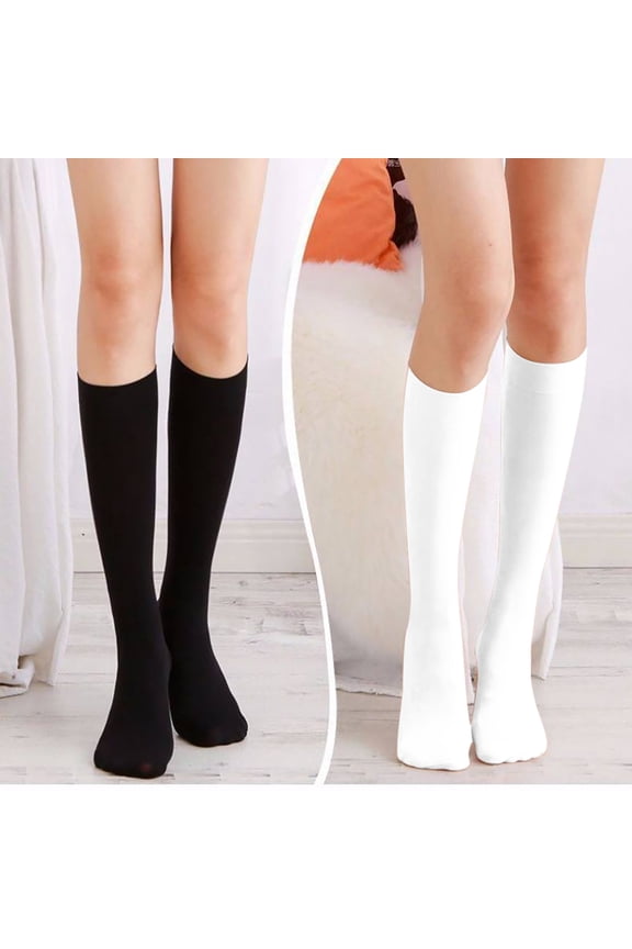 Women High Tube Knee High Stockings Medium Thick Elastic Nylon Dress Socks for Spring Autumn One Size fits Most White