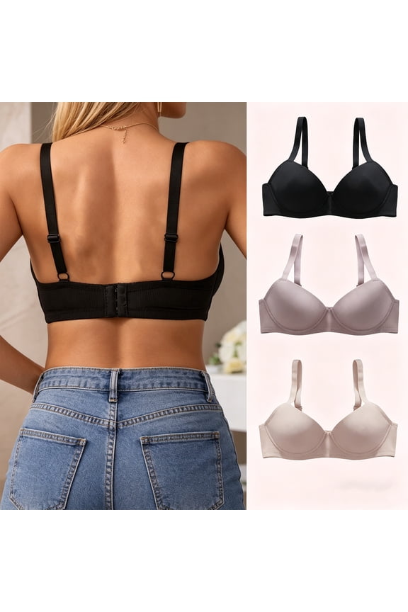 Women Underwire Bra Padded Cup Wide Strap Back-Closure Secure Supportive Firm Fit Daily Commute Light Purple 85B