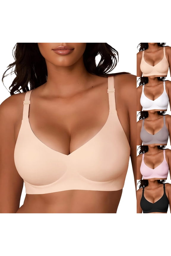 Women Wireless Bra Deep V Adjustable Strap Push-Up Design Comfortable Skin-Friendly Daily Fashion Gray 36(L)