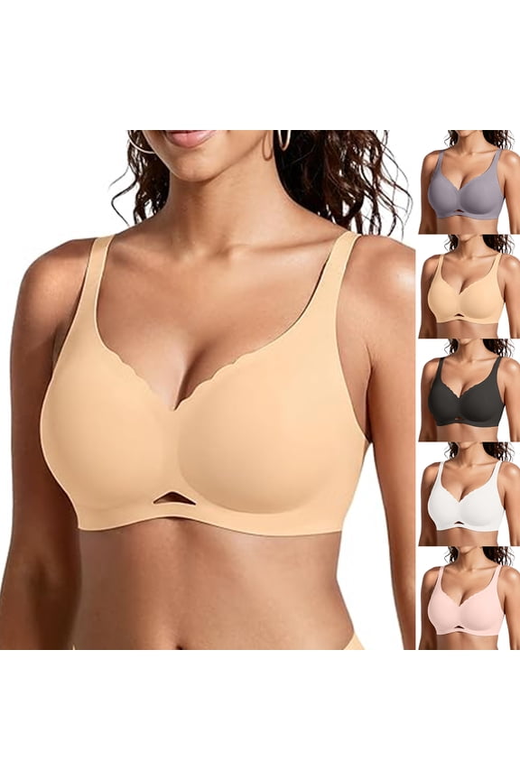 Women Wireless Bra Deep V Smooth Cup Minimalist Design Lightweight Natural Push-Up Daily Commute Wear Black 34 (M)