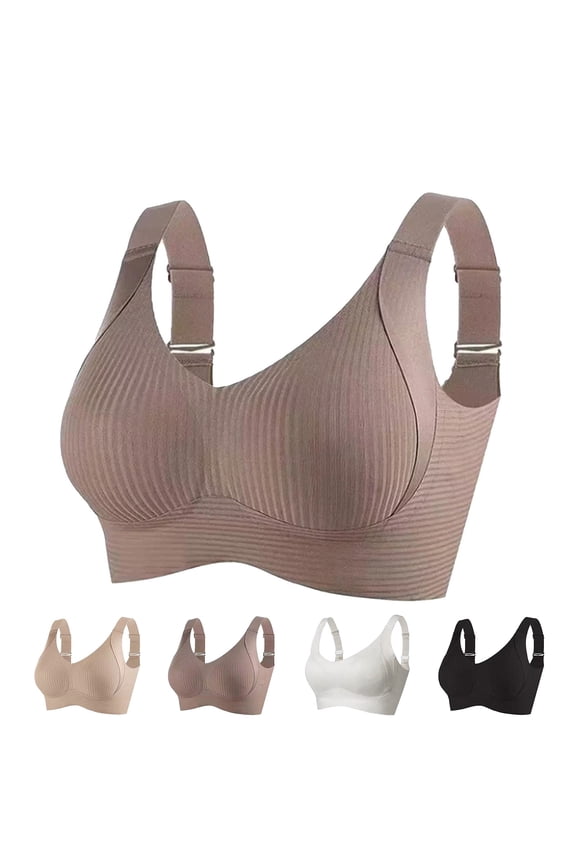 Women Wireless Bra Ribbed Wide Strap Anti-Sag Adjustable Seamless High-Elastic Daily Commute Fit White 34 (M)