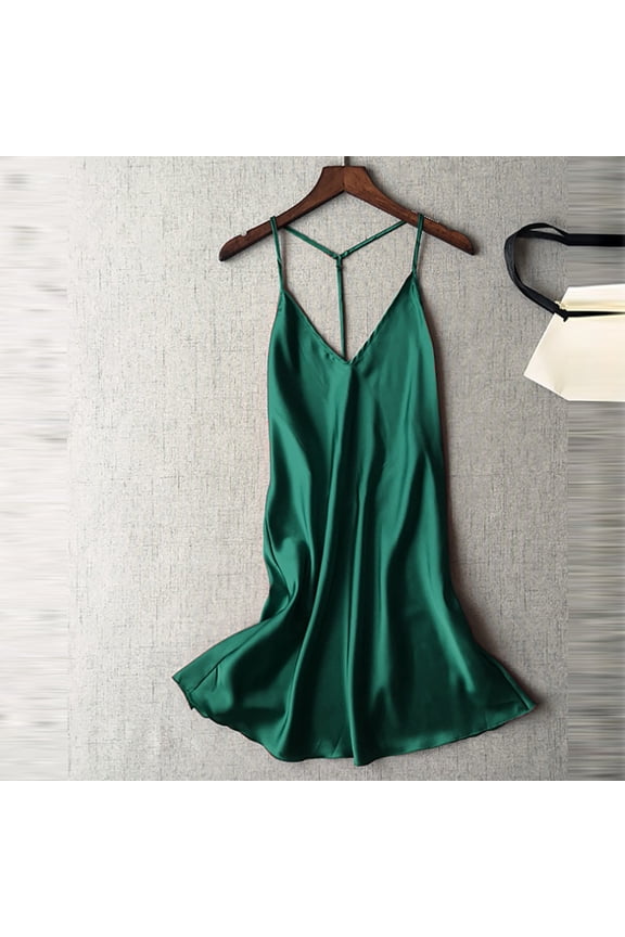 Women's Breathable Backless Nightdress Satin Lingerie Dress for Romantic Nightgown Anniversary and Holiday Celebration Gear Green L